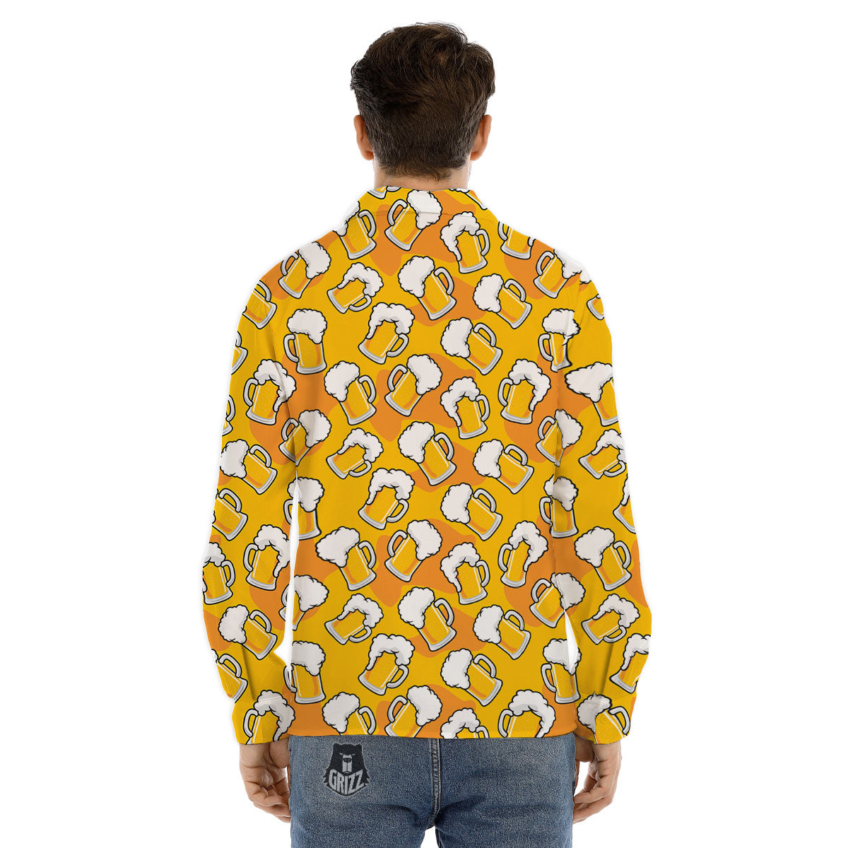 Beer Mug Pattern Print Men's Dress Shirts-grizzshop