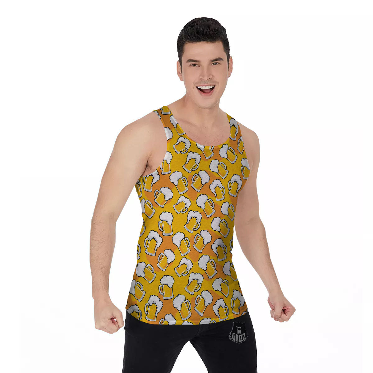 Beer Mug Pattern Print Men's Tank Top-grizzshop