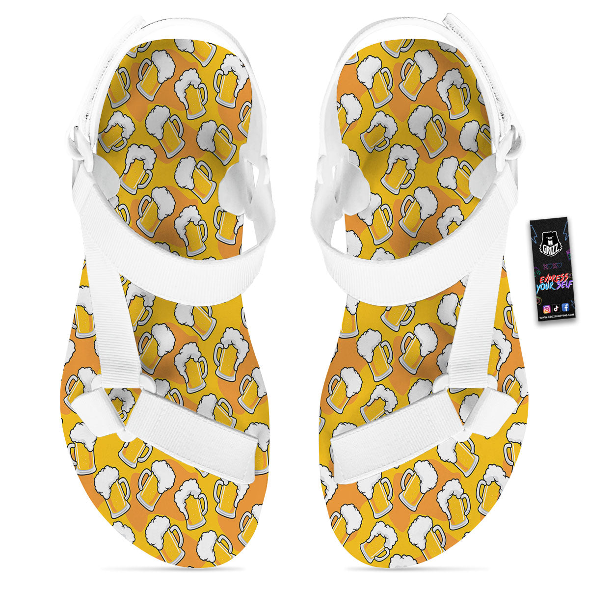 Beer Mug Pattern Print White Open Toe Sandals-grizzshop