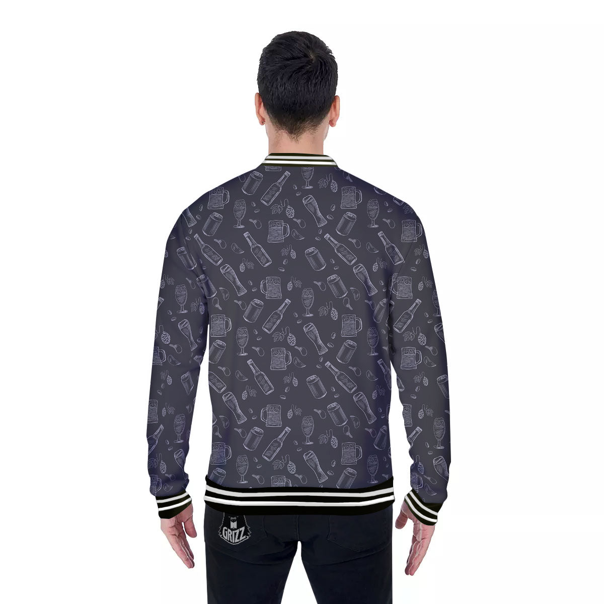 Beer White And Black Print Pattern Baseball Jacket-grizzshop