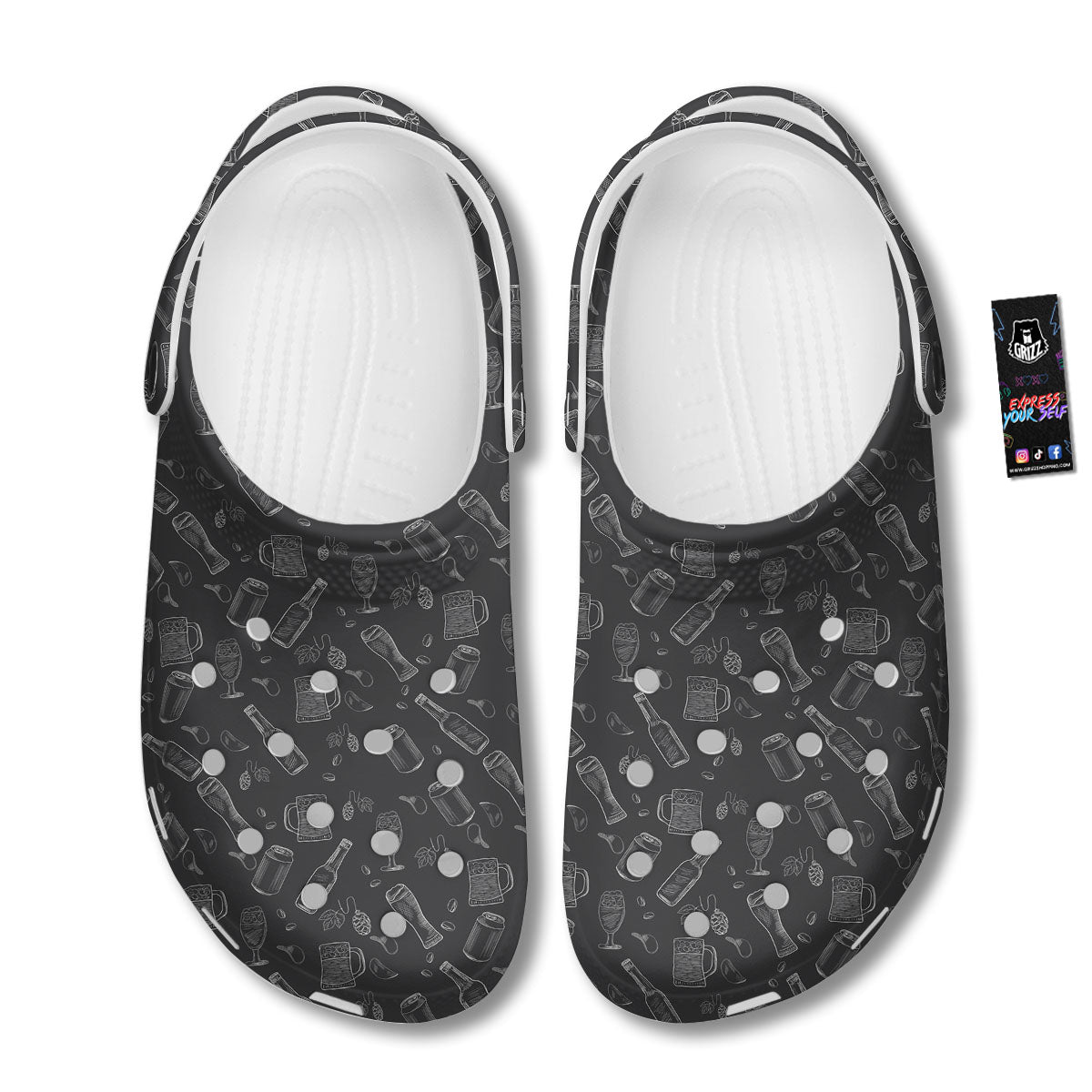 Beer White And Black Print Pattern Clog-grizzshop