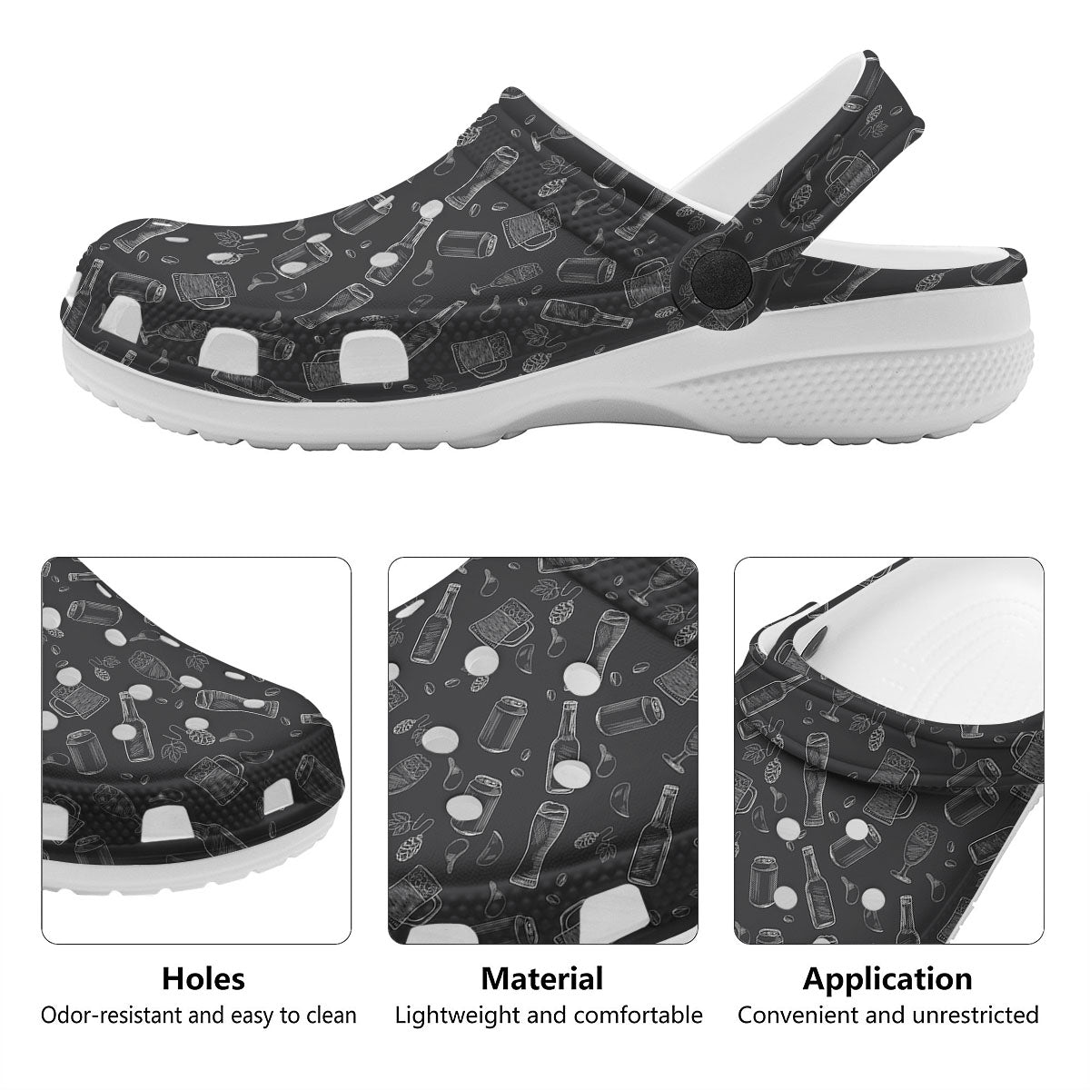 Beer White And Black Print Pattern Clog-grizzshop