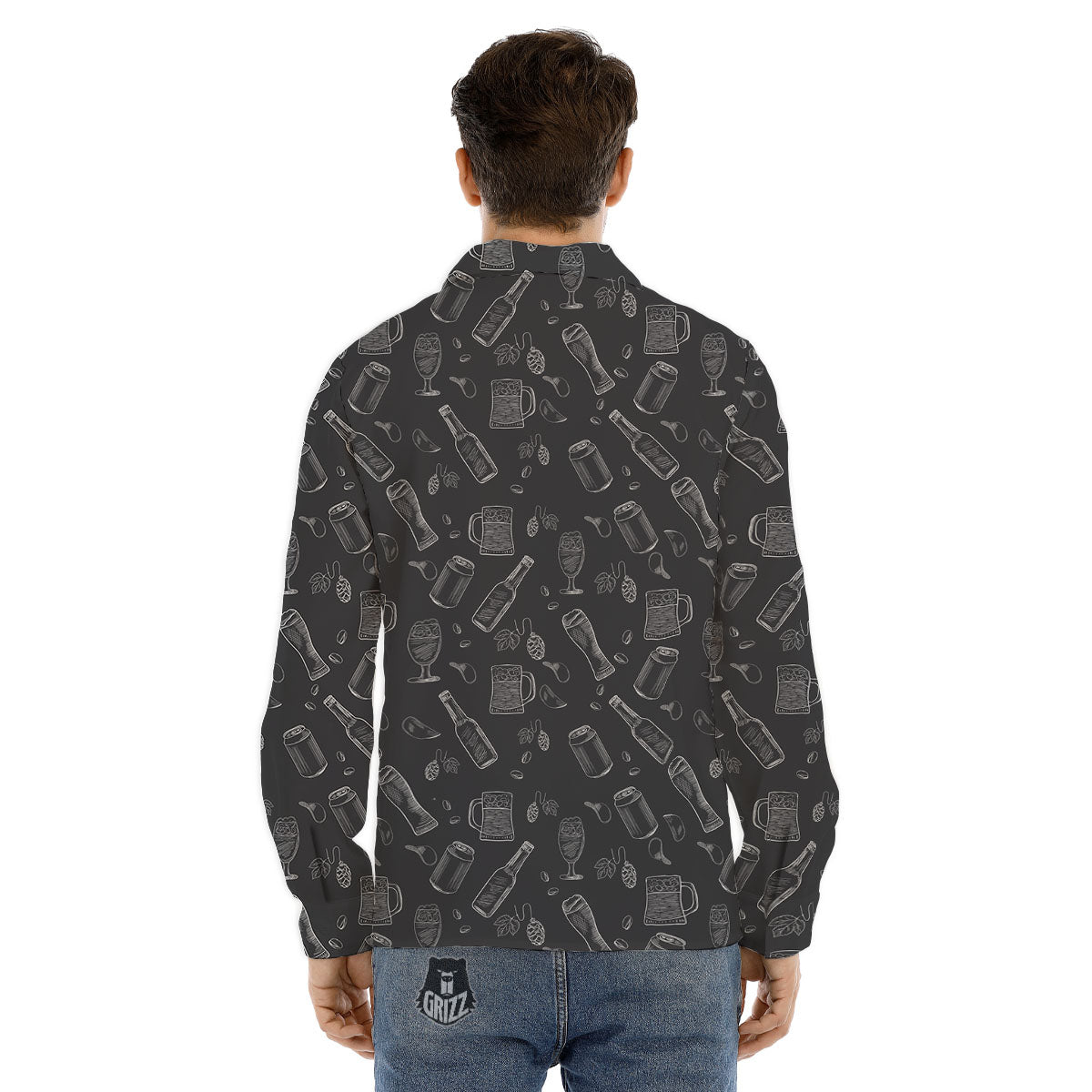 Beer White And Black Print Pattern Men's Dress Shirts-grizzshop