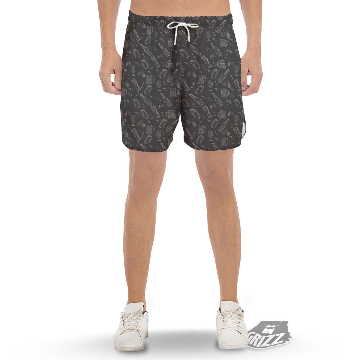 Beer White And Black Print Pattern Men's Gym Shorts-grizzshop