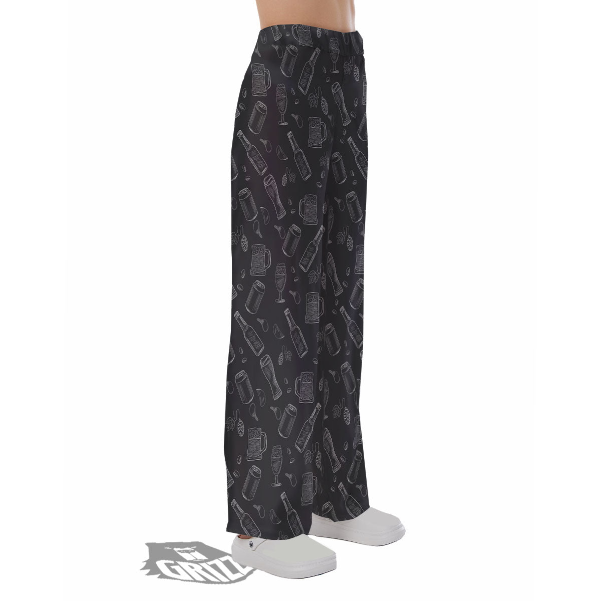 Beer White And Black Print Pattern Pajama Pants-grizzshop