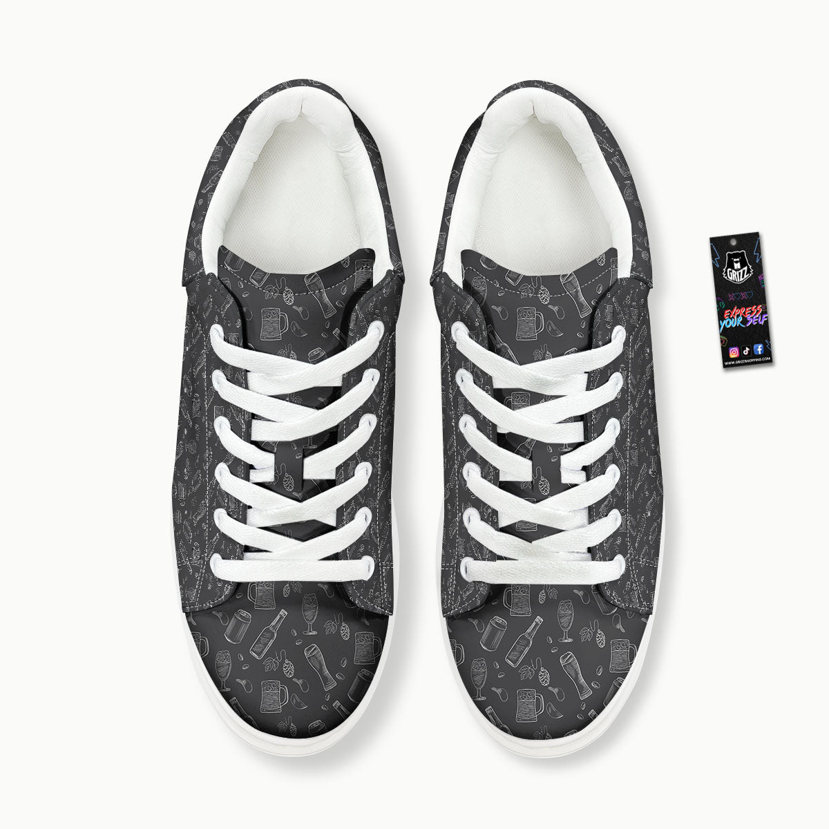 Beer White And Black Print Pattern Platform Shoes-grizzshop