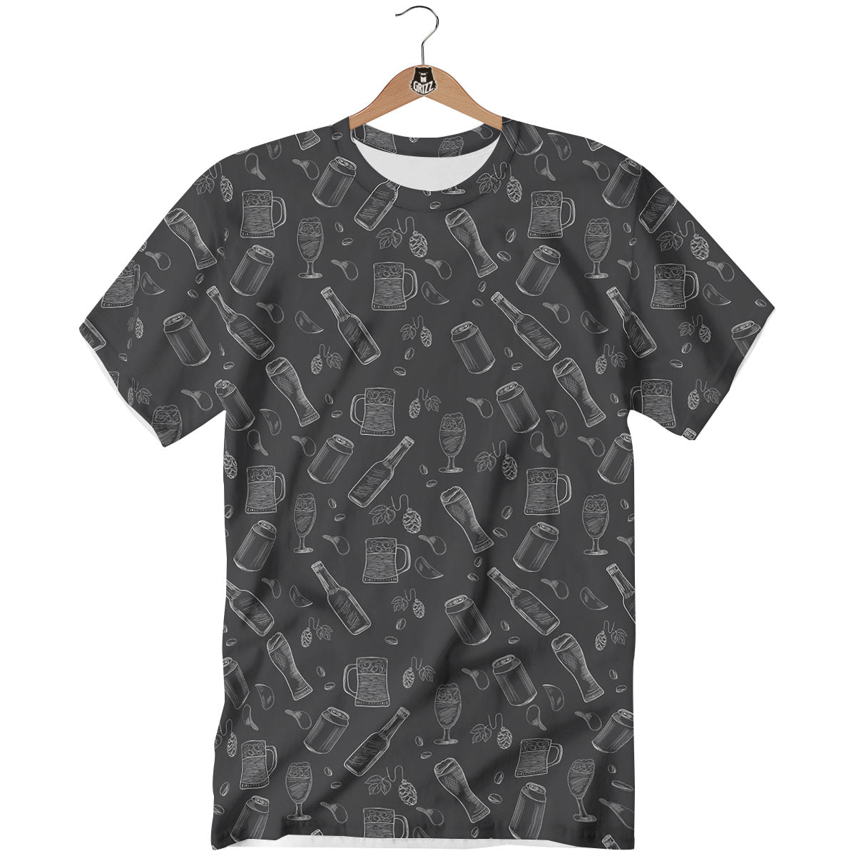 Beer White And Black Print Pattern T-Shirt-grizzshop