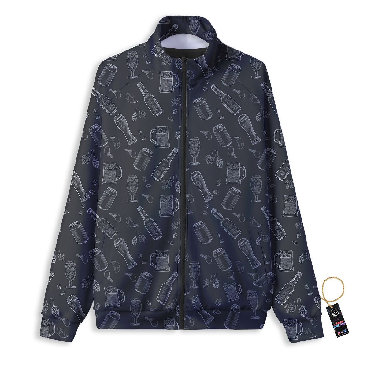 Beer White And Black Print Pattern Track Jacket-grizzshop