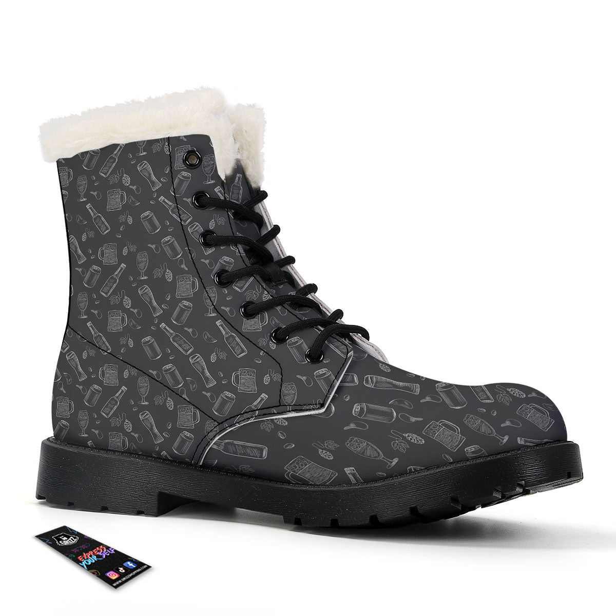 Beer White And Black Print Pattern Winter Boots-grizzshop