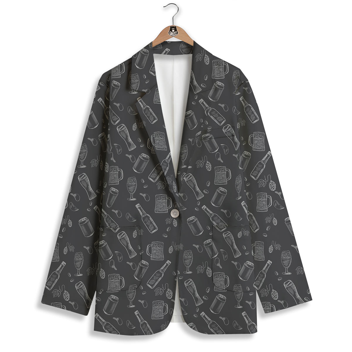 Beer White And Black Print Pattern Women's Blazer-grizzshop