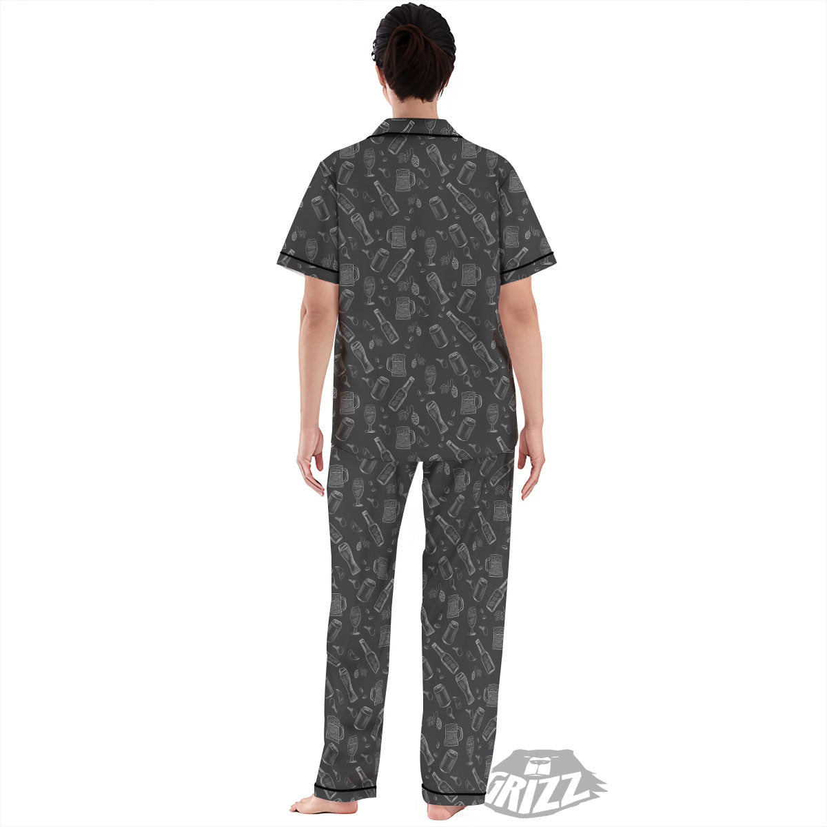 Beer White And Black Print Pattern Women's Pajamas Set-grizzshop