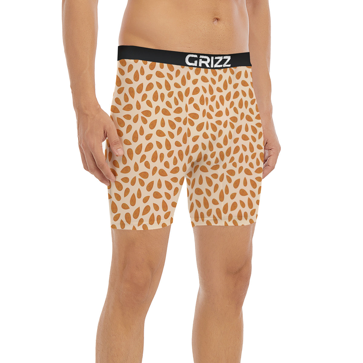 Beige Almond Print Pattern Boxer Briefs-grizzshop