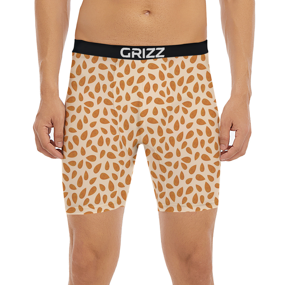 Beige Almond Print Pattern Boxer Briefs-grizzshop