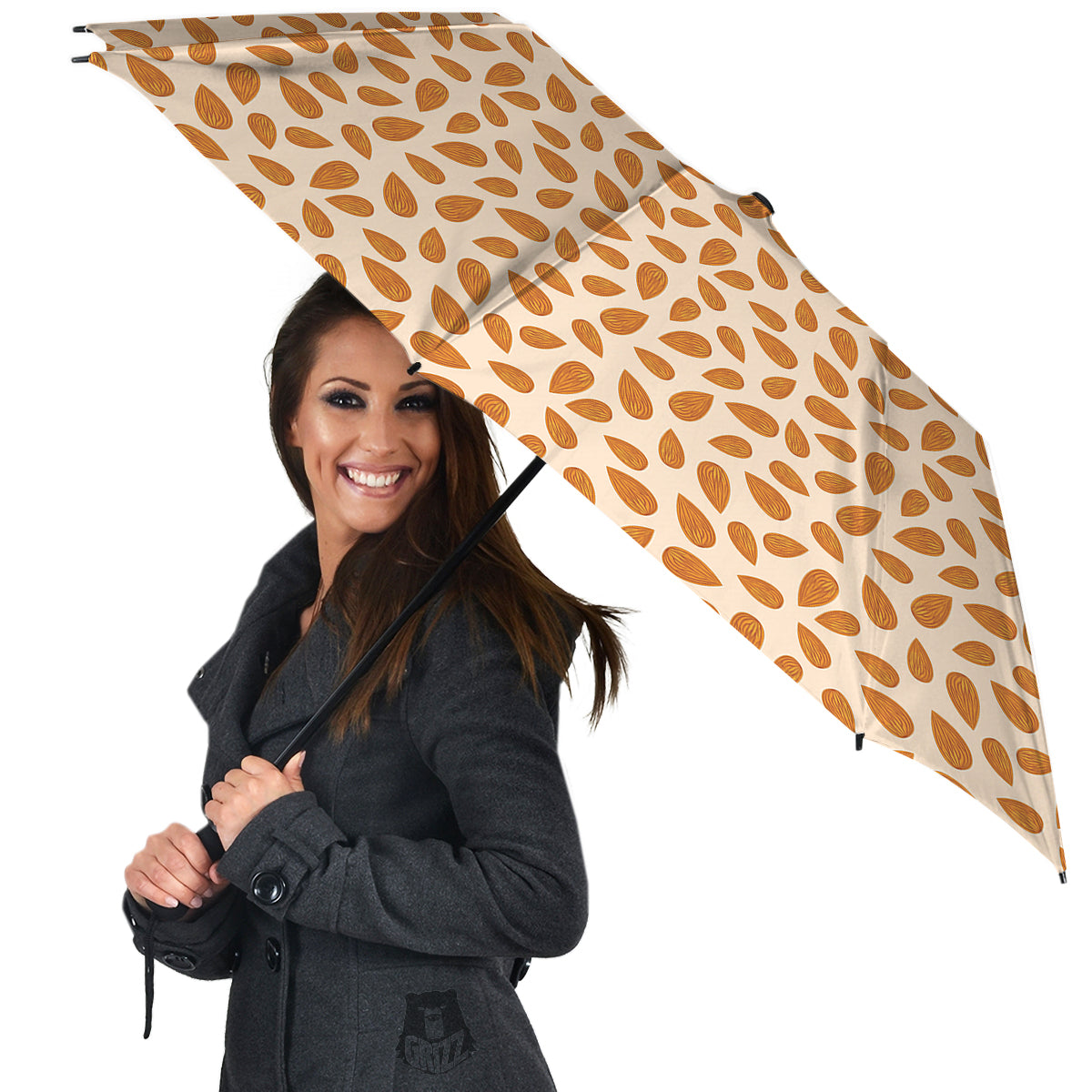 Beige Almond Print Pattern Umbrella-grizzshop