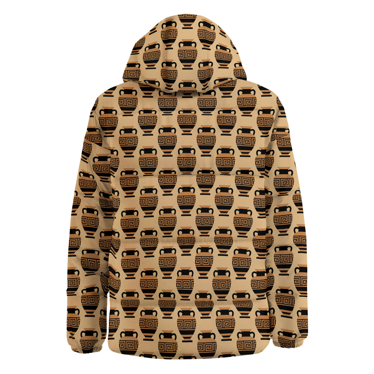 Beige Amphora Greek Print Pattern Down Jacket-grizzshop