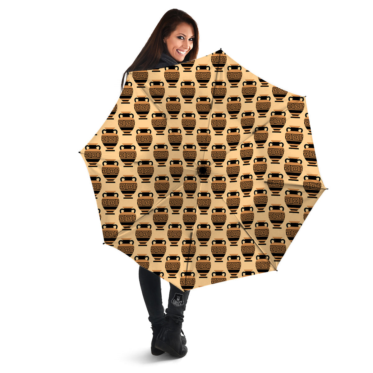 Beige Amphora Greek Print Pattern Umbrella-grizzshop