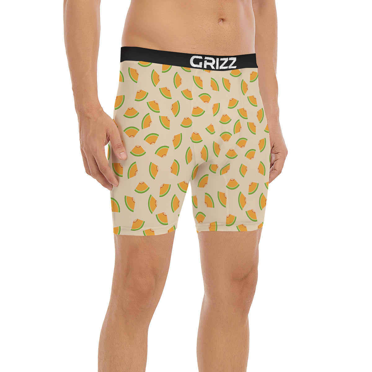 Beige And Melon Print Pattern Boxer Briefs-grizzshop