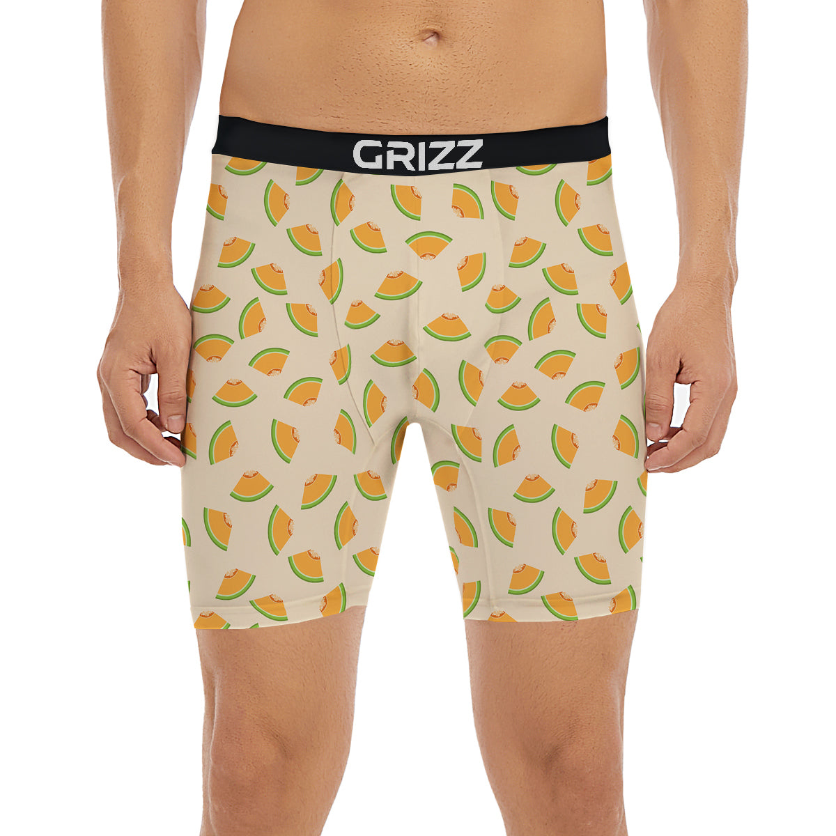 Beige And Melon Print Pattern Boxer Briefs-grizzshop