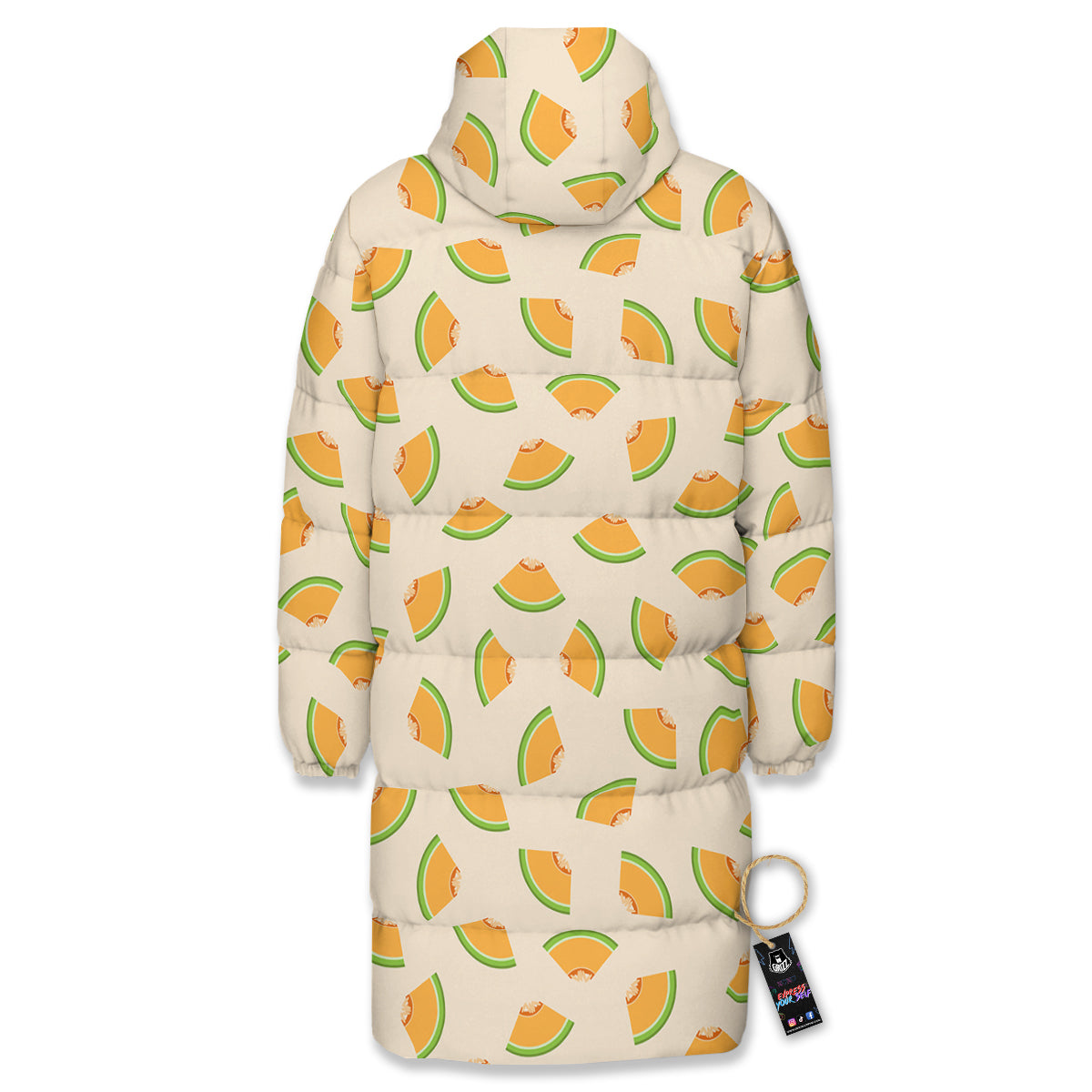 Beige And Melon Print Pattern Long Down Jacket-grizzshop
