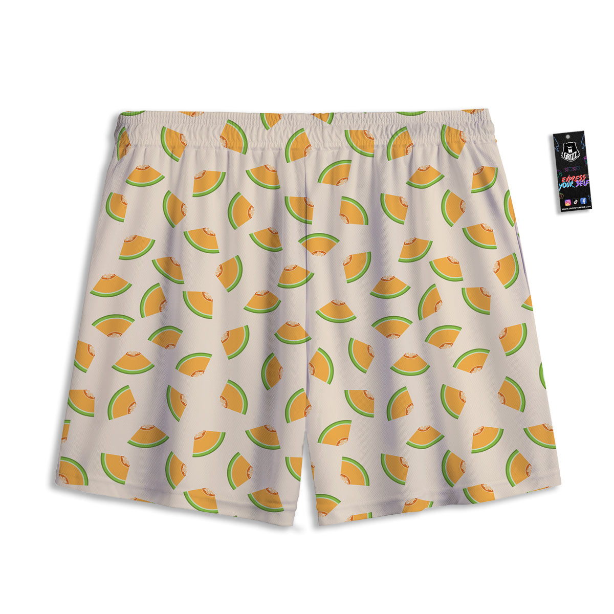 Beige And Melon Print Pattern Mesh Shorts-grizzshop