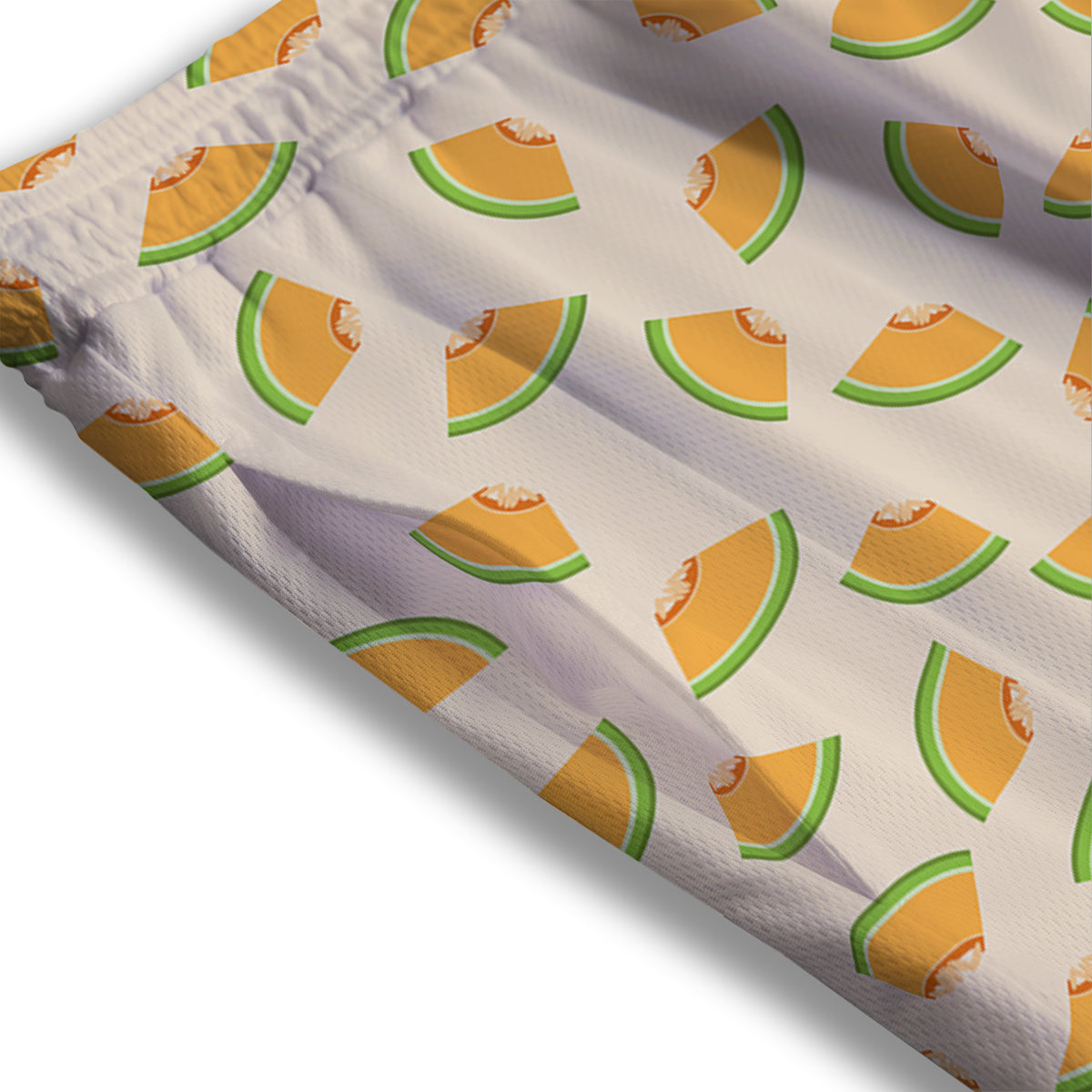 Beige And Melon Print Pattern Mesh Shorts-grizzshop