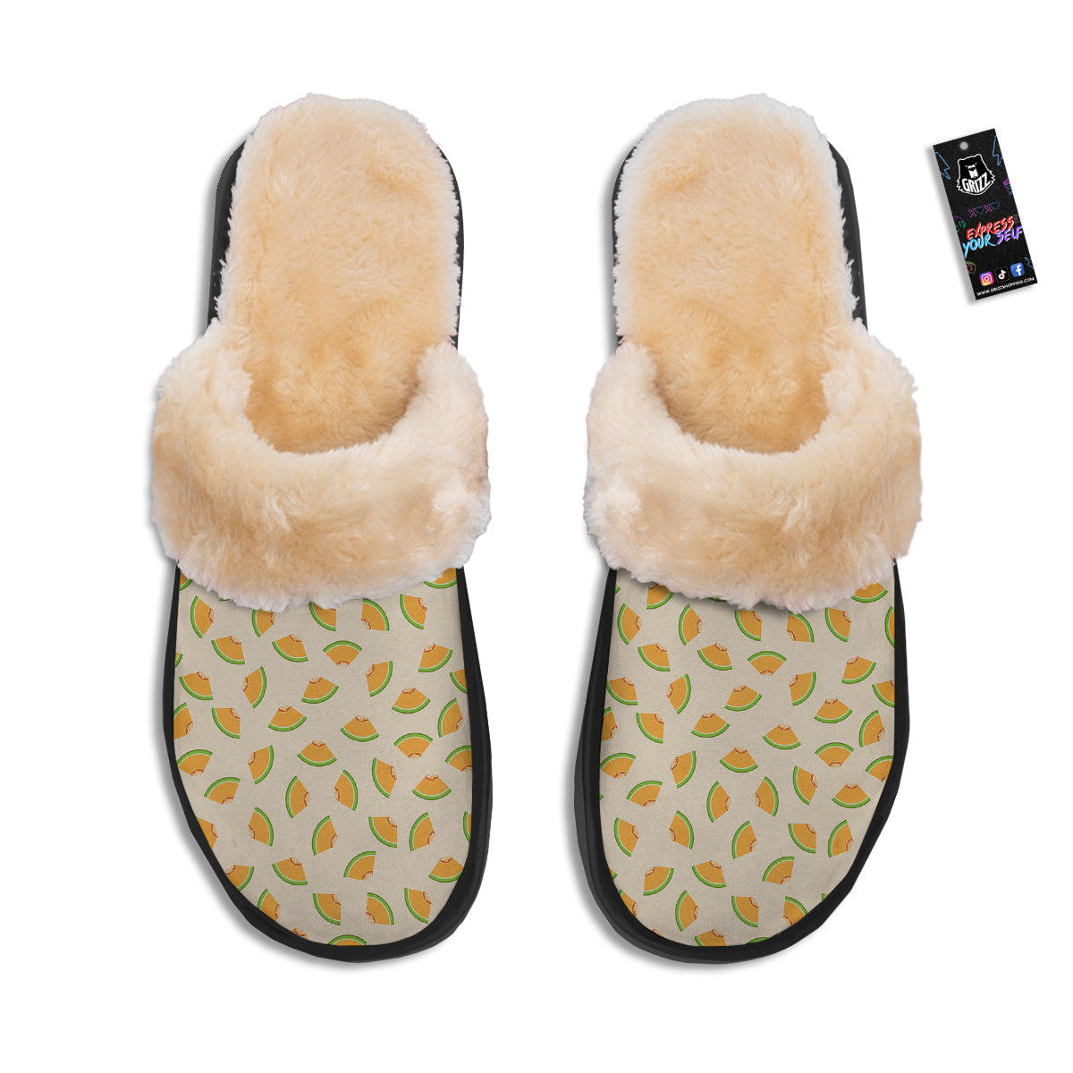 Beige And Melon Print Pattern Slippers-grizzshop