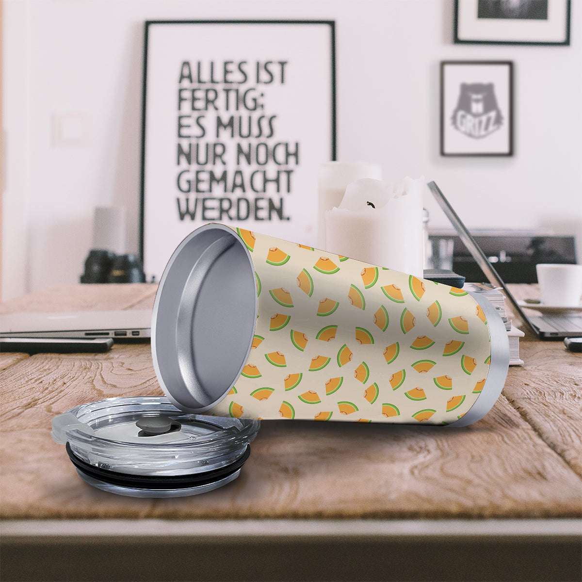 Beige And Melon Print Pattern Tumbler-grizzshop
