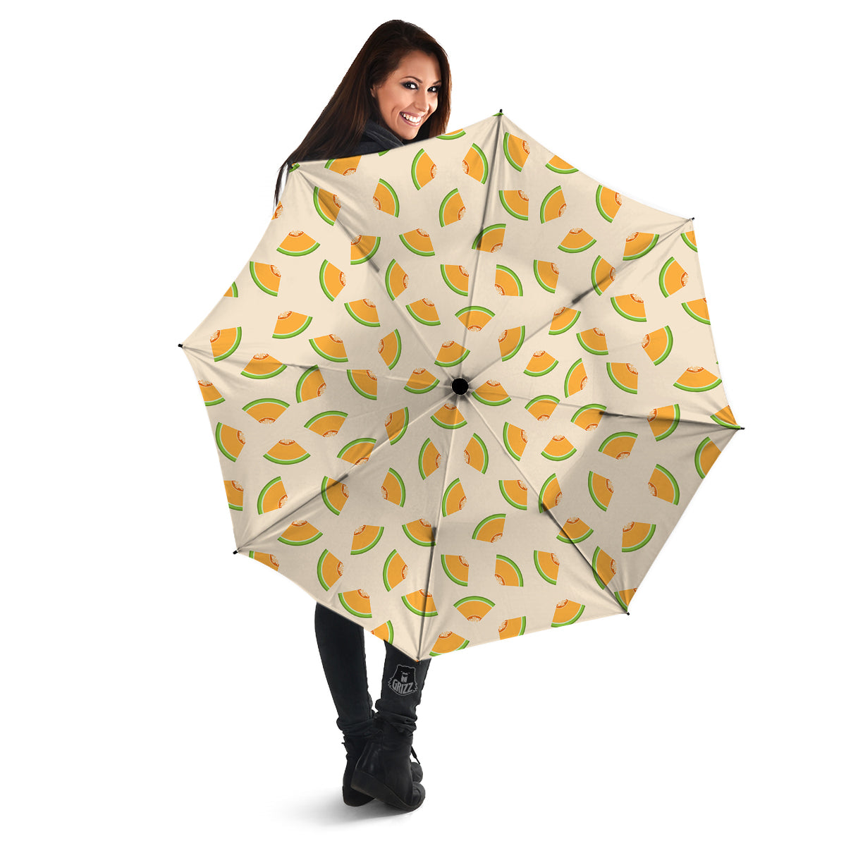 Beige And Melon Print Pattern Umbrella-grizzshop