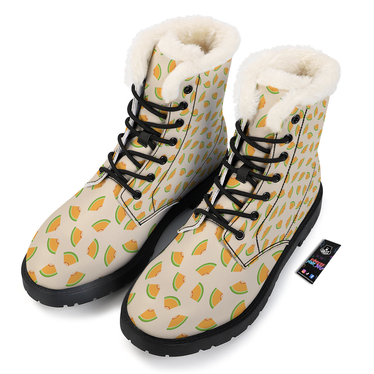 Beige And Melon Print Pattern Winter Boots-grizzshop