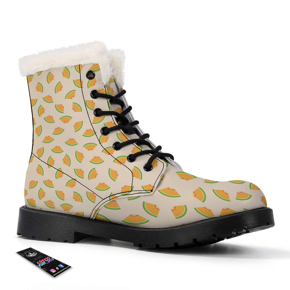Beige And Melon Print Pattern Winter Boots-grizzshop