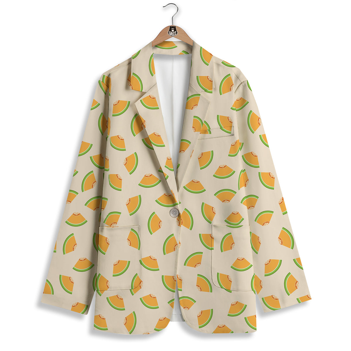 Beige And Melon Print Pattern Women's Blazer-grizzshop