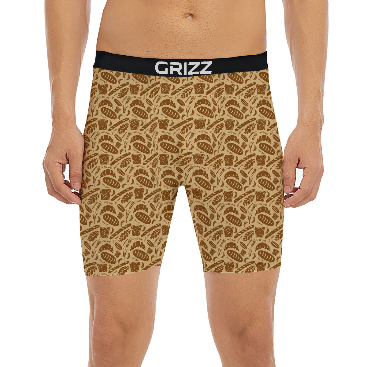 Beige Brown Bakery Print Pattern Boxer Briefs-grizzshop
