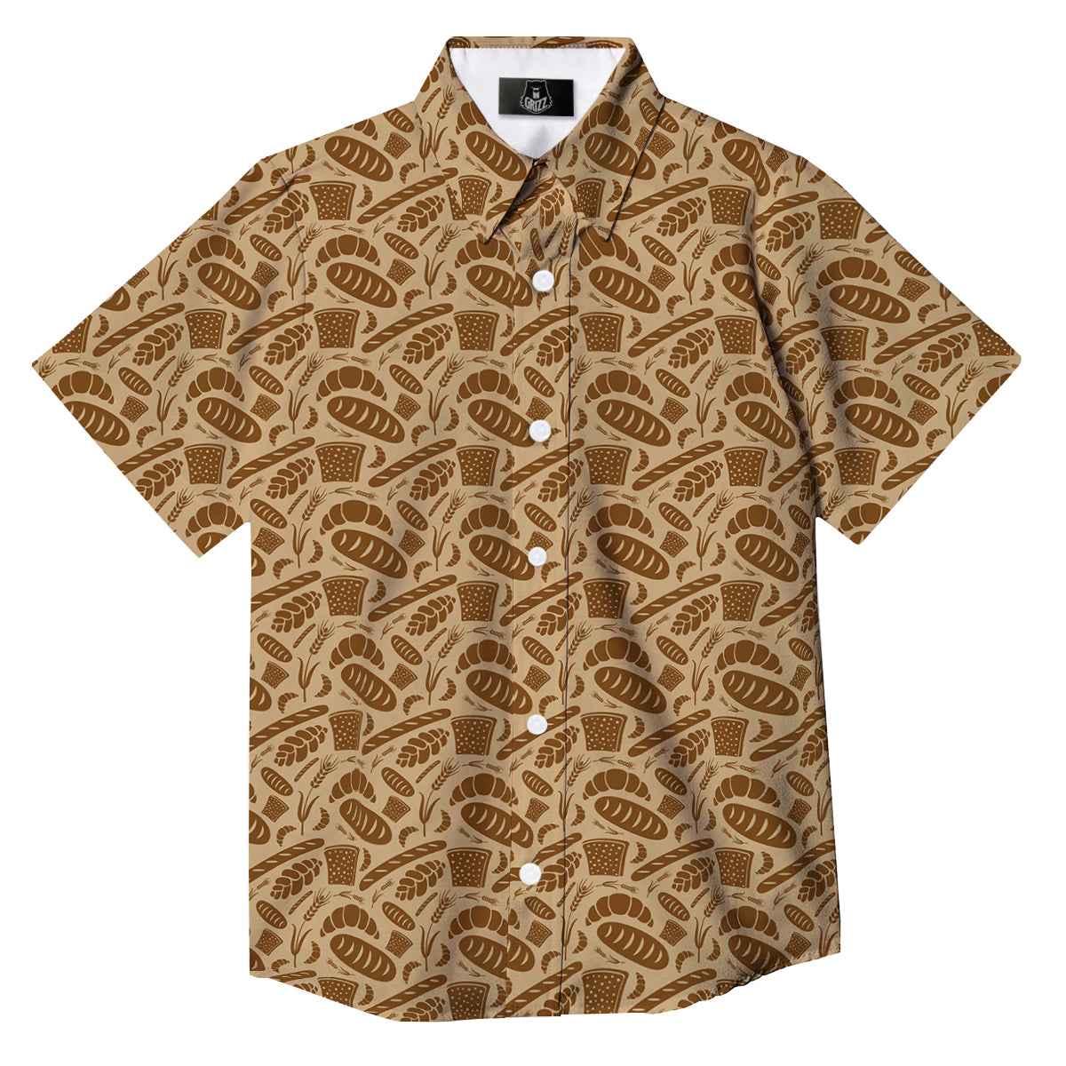 Beige Brown Bakery Print Pattern Button Up Shirt-grizzshop
