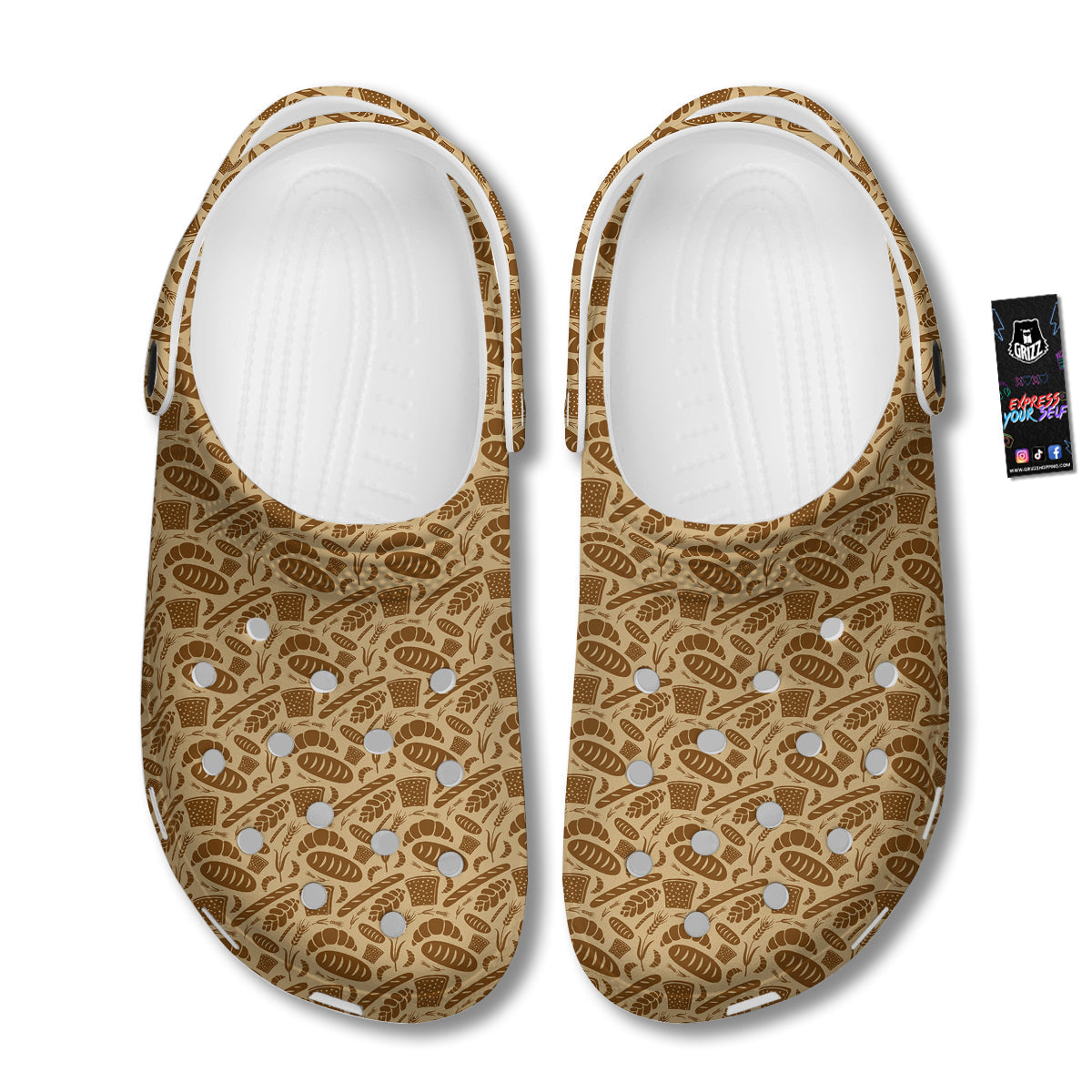 Beige Brown Bakery Print Pattern Clog-grizzshop