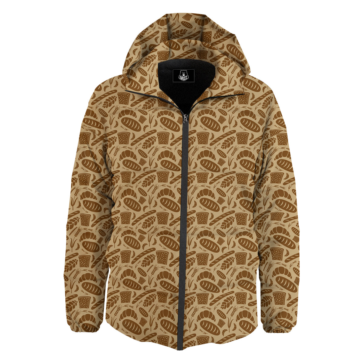Beige Brown Bakery Print Pattern Down Jacket-grizzshop