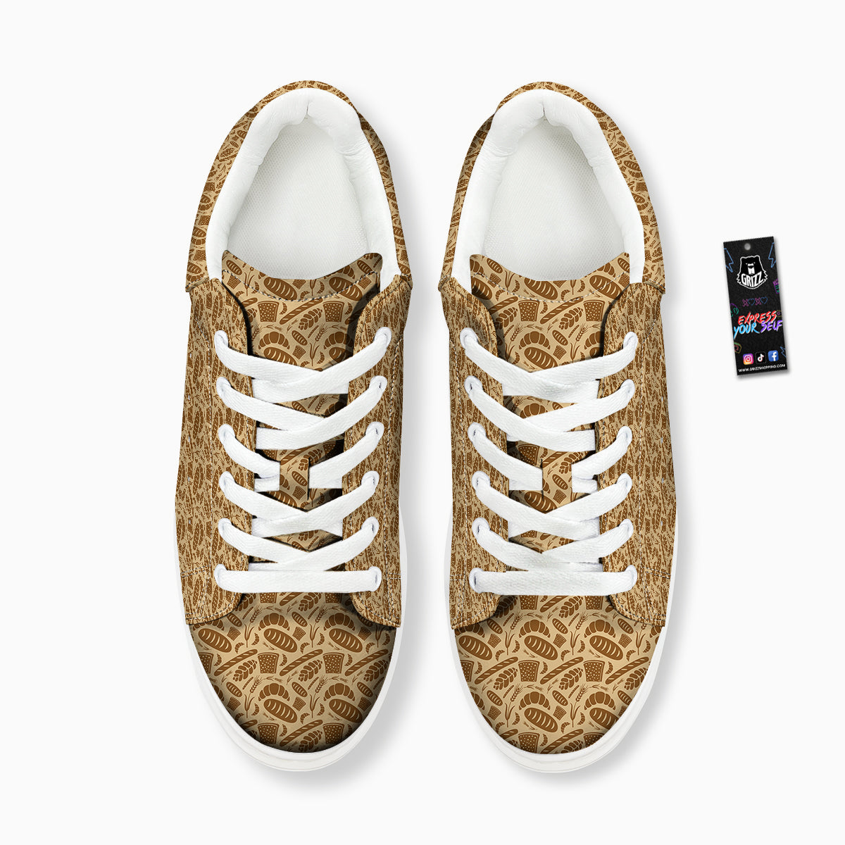Beige Brown Bakery Print Pattern Platform Shoes-grizzshop