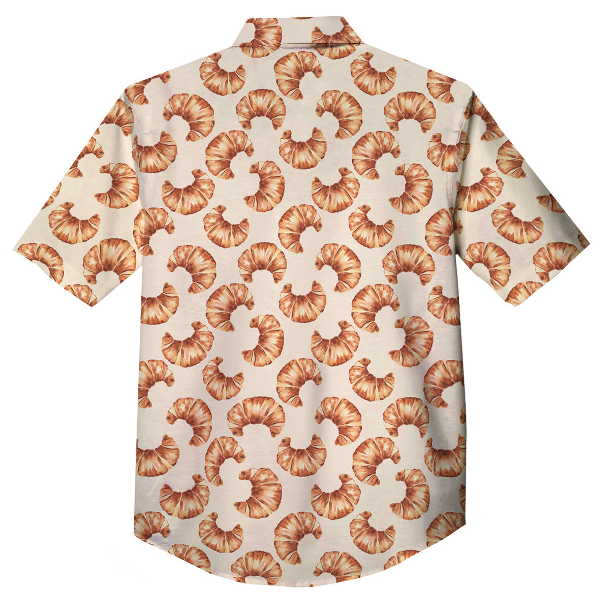 Beige Croissant Watercolor Print Pattern Button Up Shirt-grizzshop