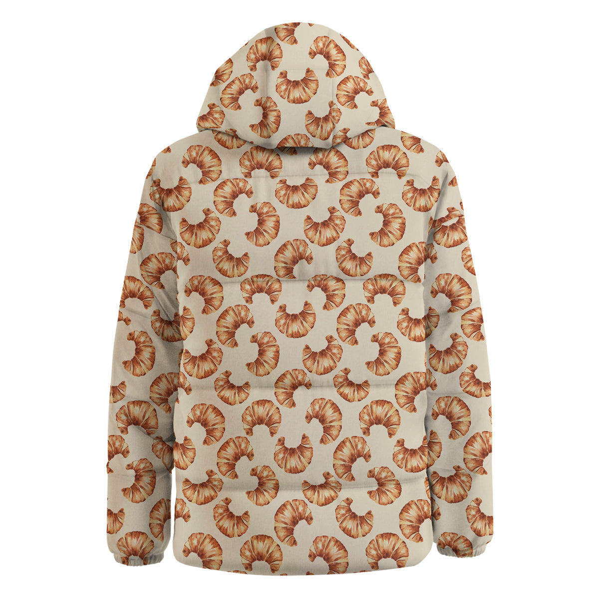 Beige Croissant Watercolor Print Pattern Down Jacket-grizzshop