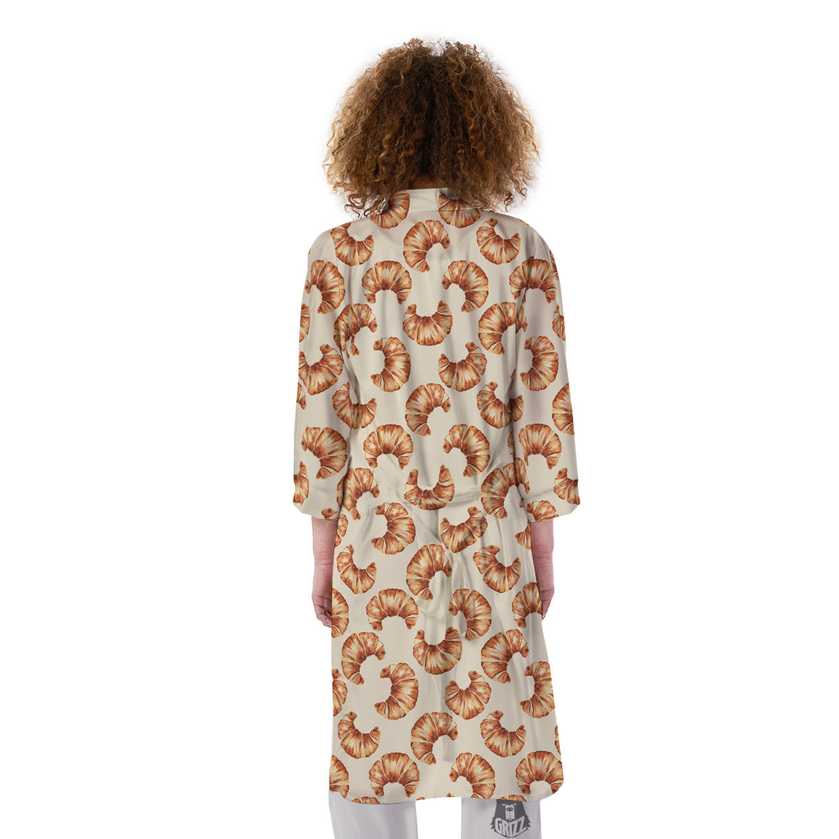Beige Croissant Watercolor Print Pattern Kimono-grizzshop