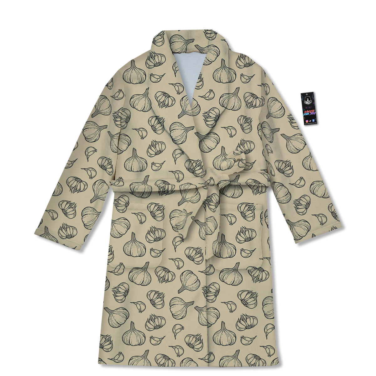 Beige Drawing Garlic Print Pattern Bathrobe-grizzshop