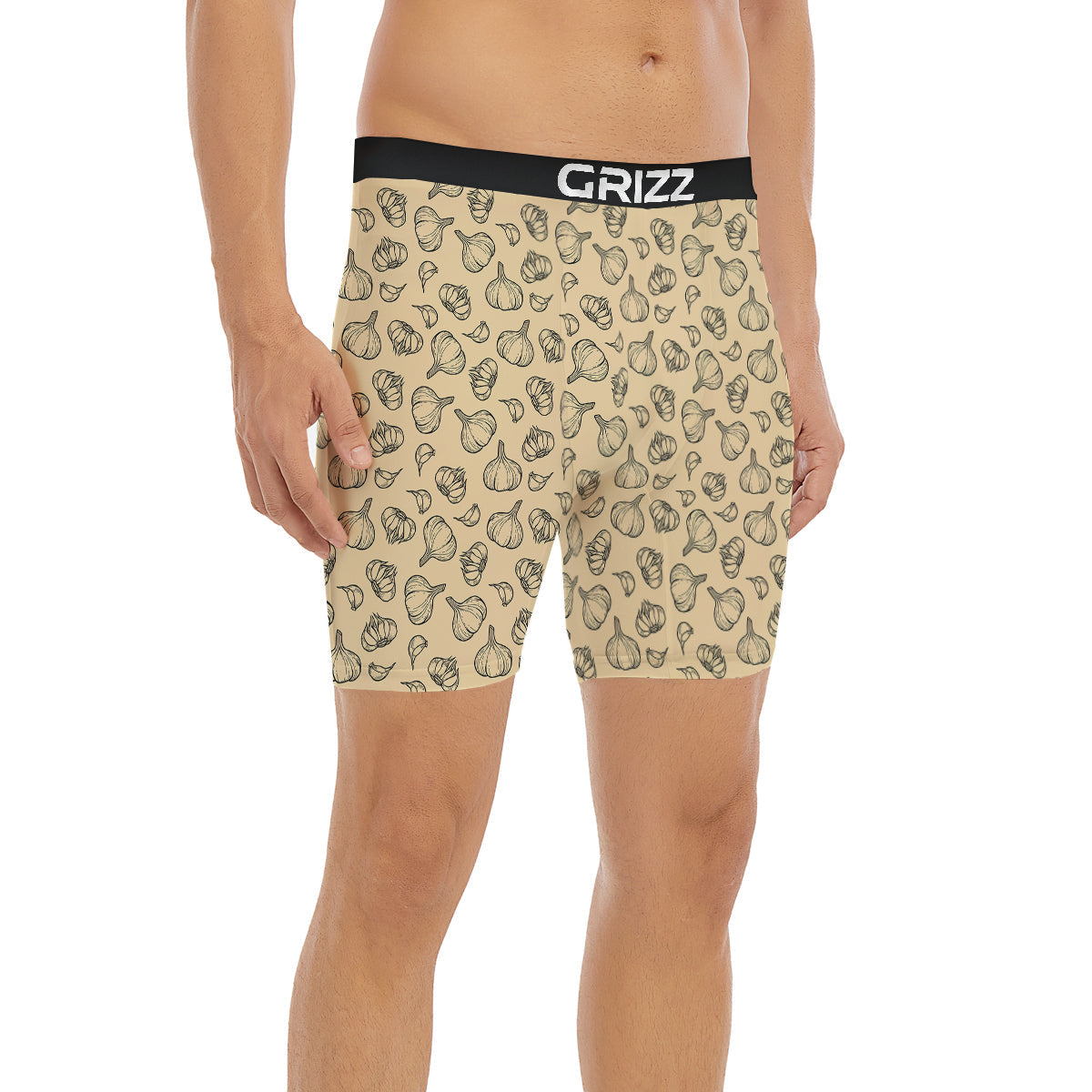 Beige Drawing Garlic Print Pattern Boxer Briefs-grizzshop