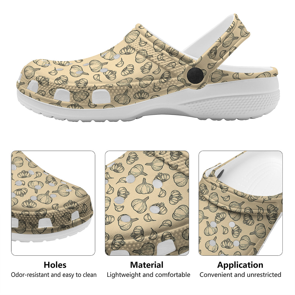 Beige Drawing Garlic Print Pattern Clog-grizzshop