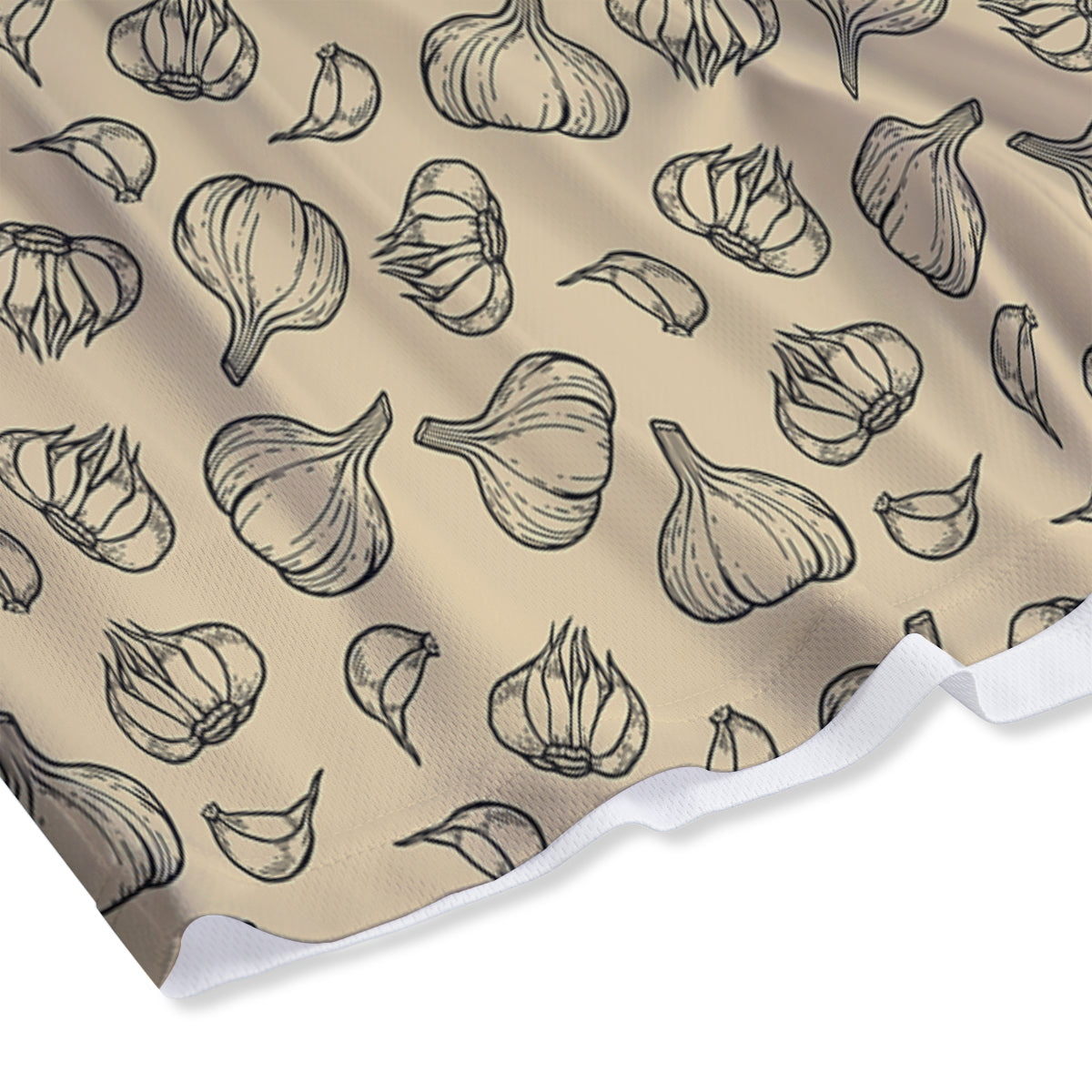 Beige Drawing Garlic Print Pattern Mesh Shorts-grizzshop