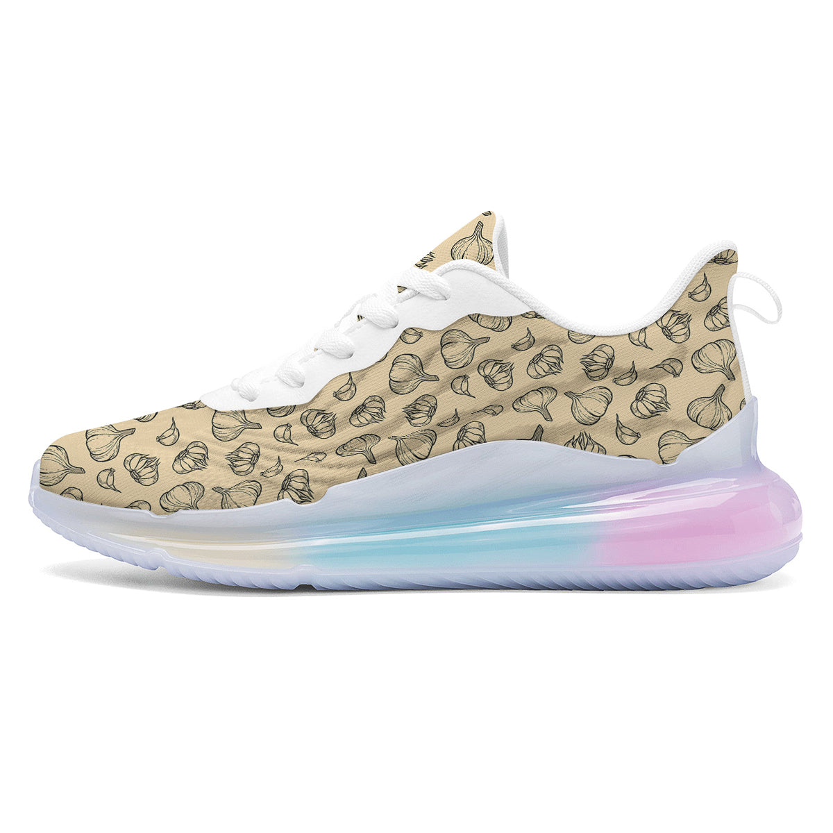 Beige Drawing Garlic Print Pattern Running Sneakers-grizzshop