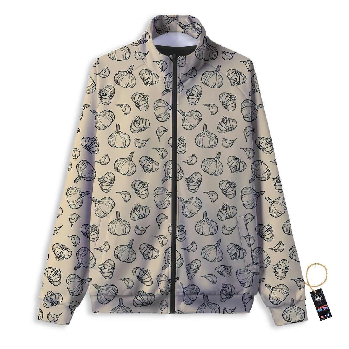 Beige Drawing Garlic Print Pattern Track Jacket-grizzshop