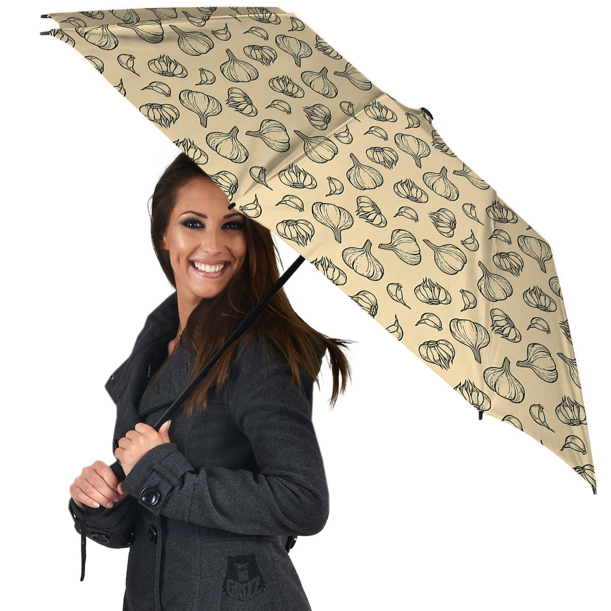 Beige Drawing Garlic Print Pattern Umbrella-grizzshop