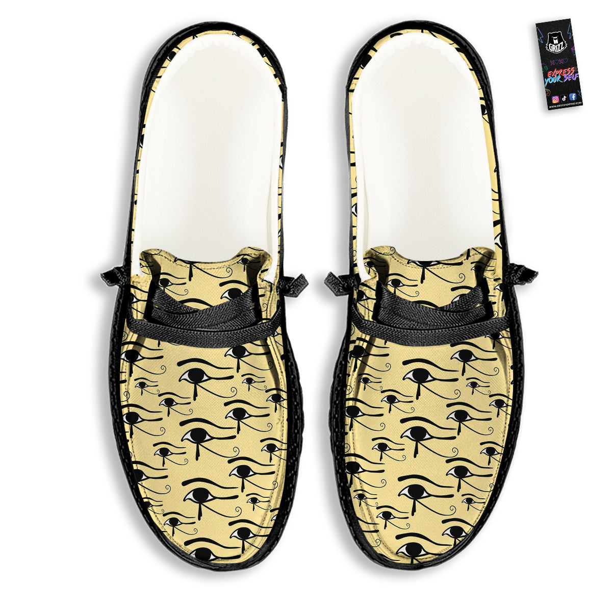 Beige Eye of Horus Print Pattern Black Loafers-grizzshop