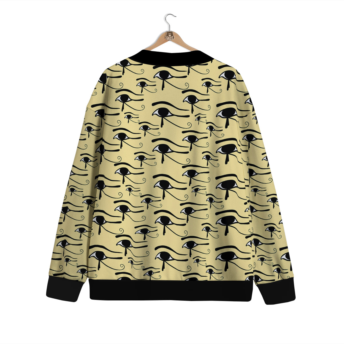 Beige Eye of Horus Print Pattern Cardigan-grizzshop