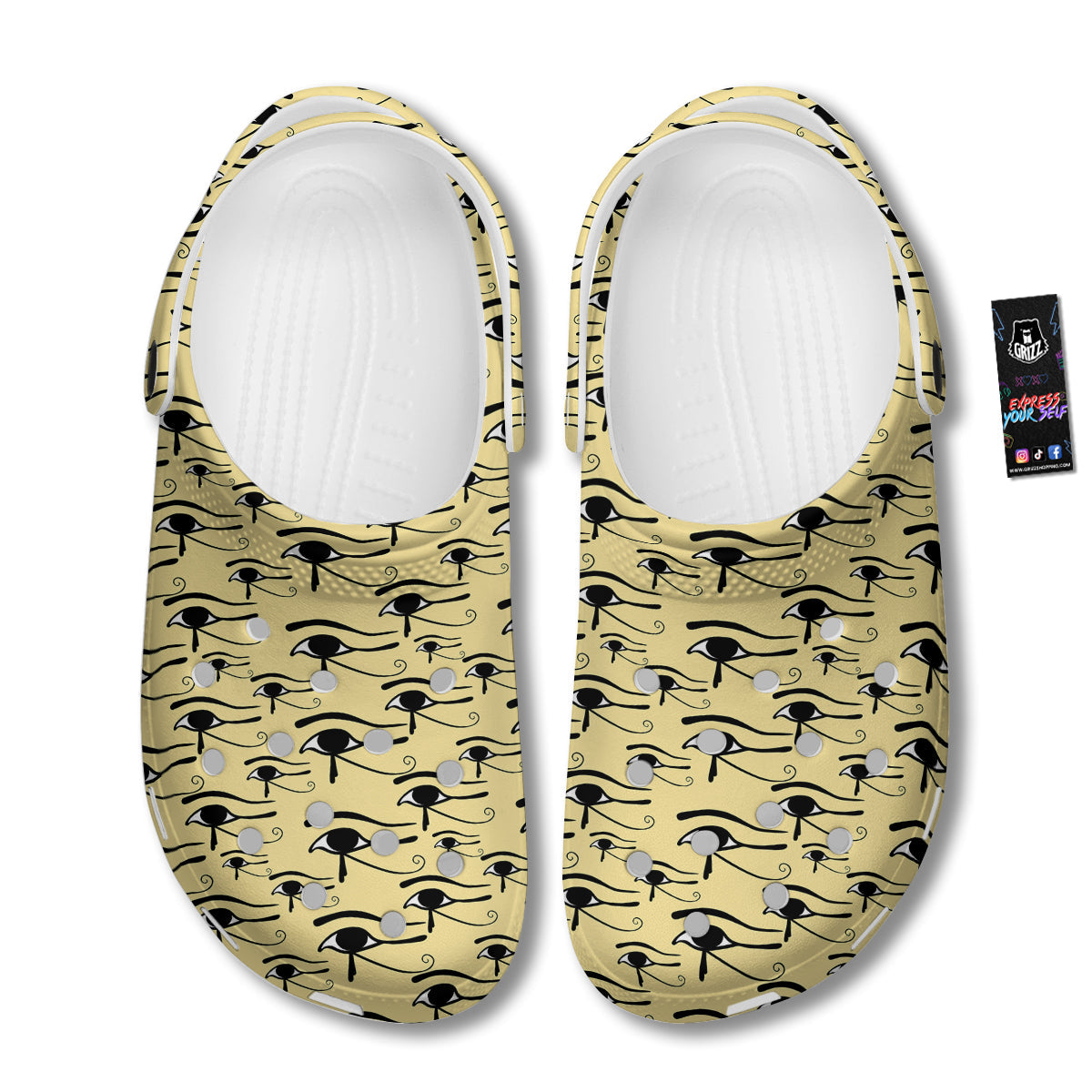 Beige Eye of Horus Print Pattern Clog-grizzshop