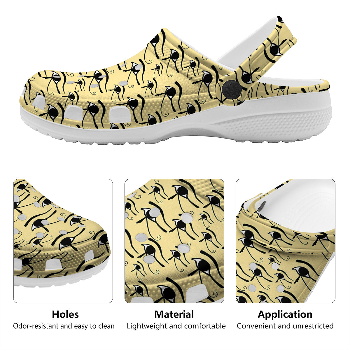 Beige Eye of Horus Print Pattern Clog-grizzshop